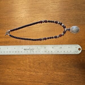 Hand-crafted amethyst and rutilated quartz beaded necklace